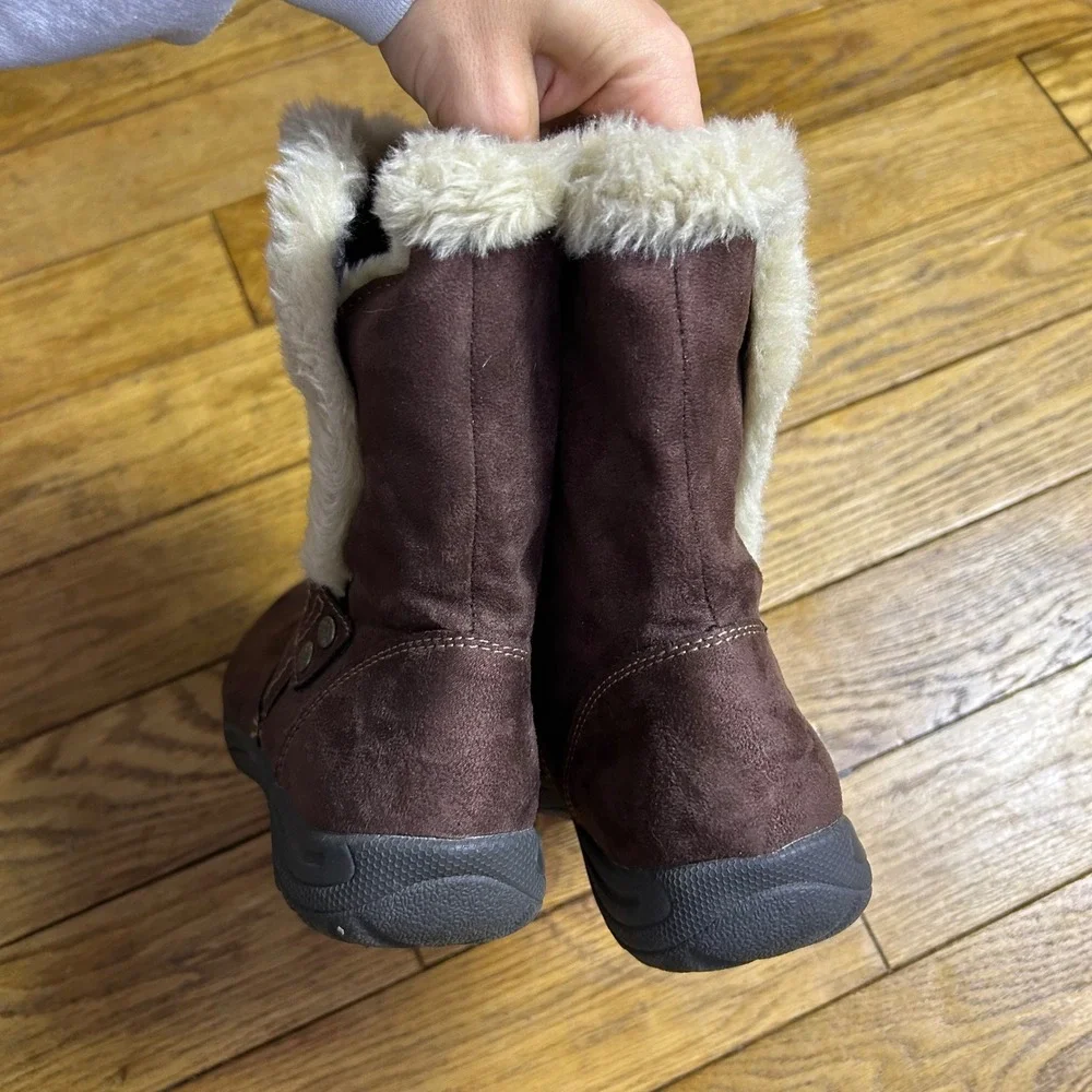 Earth Spirit Brown Faux Suede Fur Trim Winter Boots WMES46ER027 Womens Size 9